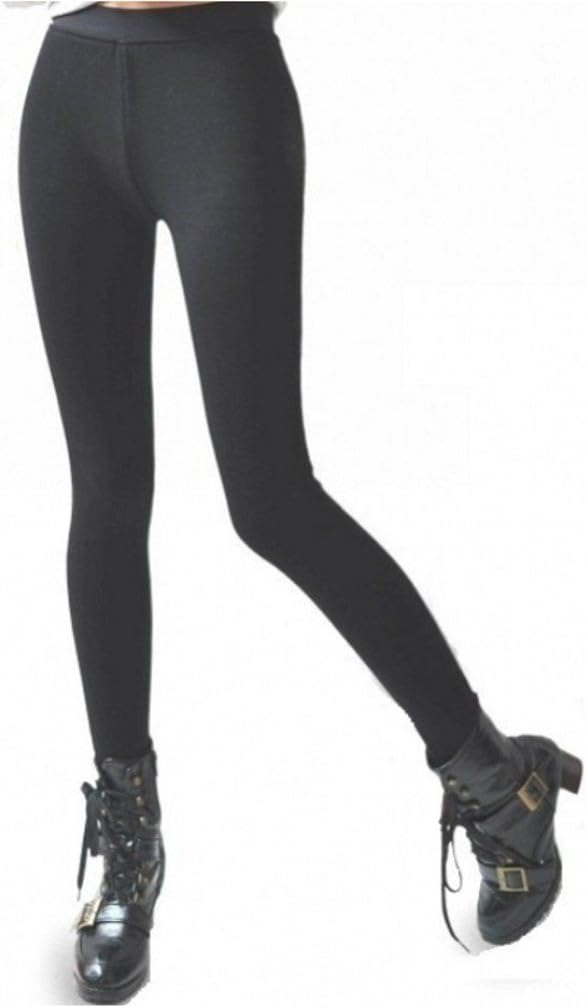 Fashion Express Women's Very Thick Winter Pants Footless Stretchy Leggings Black