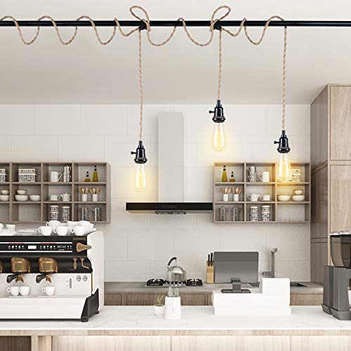 Triple Pendant Light Cord Kit With Independent Switch Hemp Rope Vintage Hanging Lighting Cord Fixture Compatible With E26 For Industrial Diy Projects Decoration #TOP7