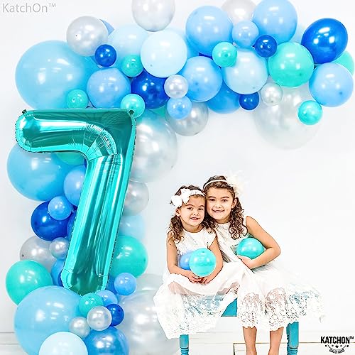 Image of KatchOn, Aqua Blue 40 Inch Number 7 Balloon - 1pcs | Birthday Decorations for Boys & Girls | Unisex Ocean Themed 7th Birthday Party Supplies
