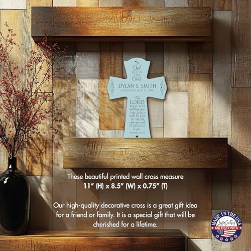 Image of LifeSong Milestones Personalized Baptism 1st Holy Communion Christening Wall Cross Decoration God Bless This Child the Lord Bless You and Keeps You (8.5 inch x 11 inch, Blue)