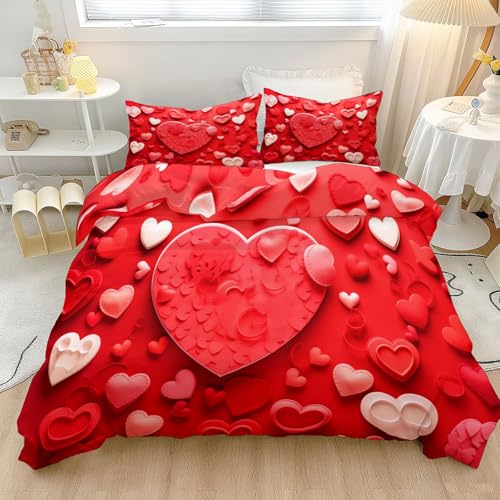 Ensemble de literie microfibre rouge parure lit motif cœur