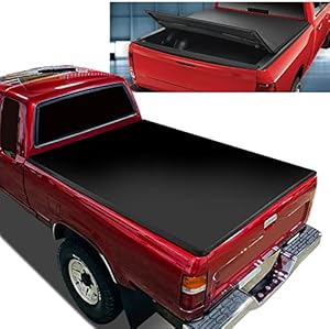 Vinyl Soft Top Tri-Fold Adjustable Truck Tonneau Cover Compatible with Toyota Pickup Tacoma 6Ft Styleside Bed 89-04, Matte Black