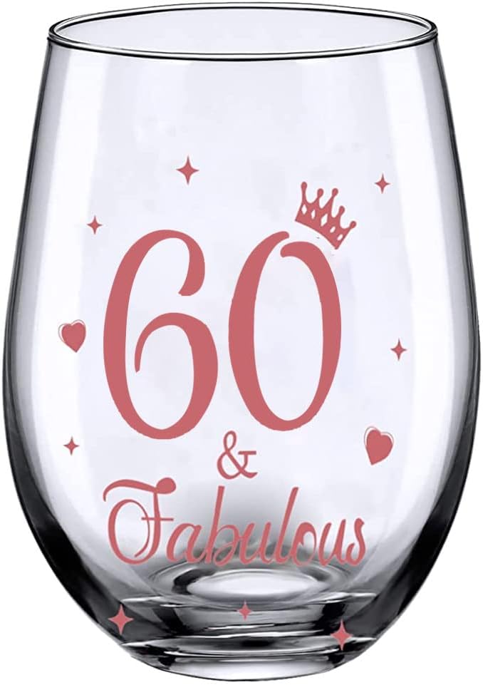 JUWNMANT 60th Birthday Gifts, Men and Women Cheers Wine Glasses, 60th Birthday Party Wedding Anniversary Decor Gift