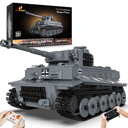 JMBricklayer Tiger Tank Building Block Kit – RC Military Tank Block Set de Juguetes de vehículos montados, Juguetes de Regalo para Adolescentes de 14 +/Adultos y coleccionistas de Bloques (800 pcs)