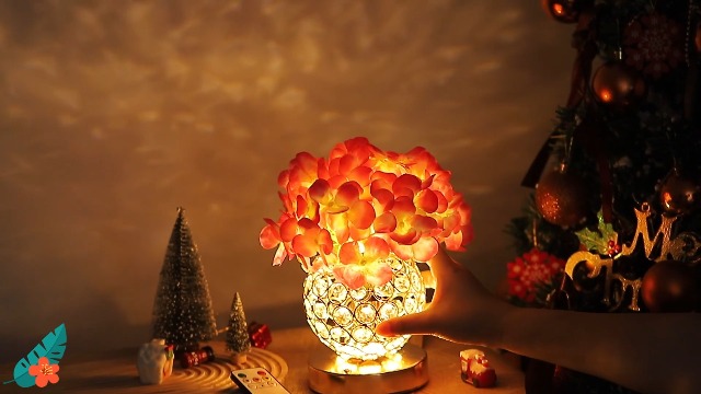 Image of 3-Color Artificial Hydrangea Flower Lamp with Remote, Rechargeable Night Light, Gold Crystal Rhinestone Vase Table Lamp for Bedroom Living Room Decor, Birthday Mothers Day Gifts for Women