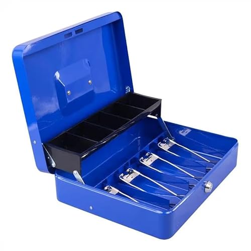 igadgitz home U7264 Caja de Caudales con Llaves, Bandeja para Monedas y Clips de Resorte, Caja Seguridad - Azul