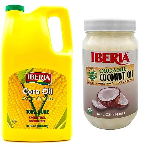 Iberia Corn Oil, 96 fl oz + Iberia Organic Virgin Unrefined Coconut Oil, 14 Ounce