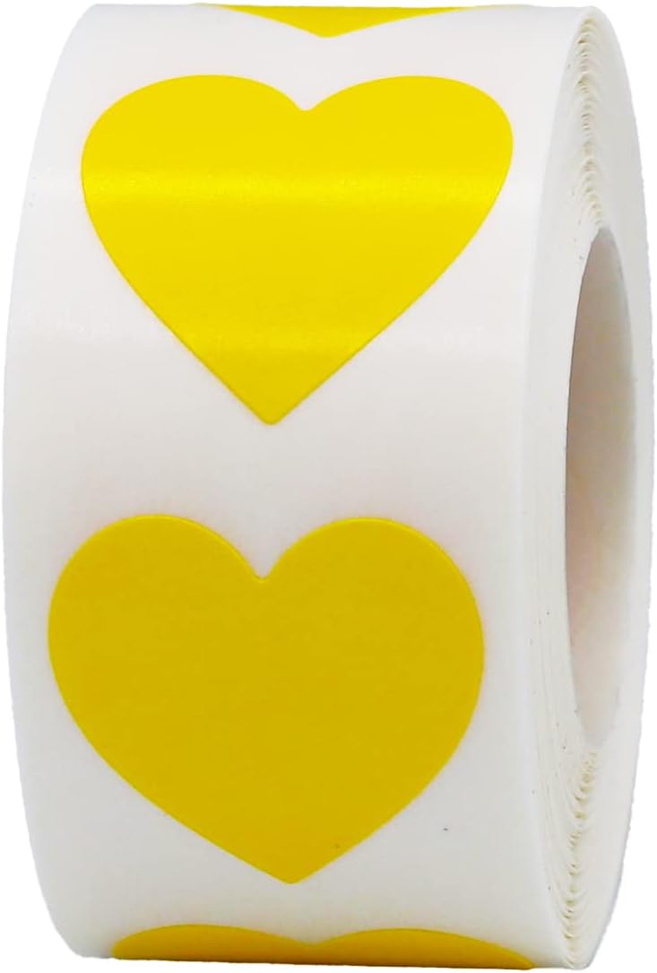 Yellow Heart Stickers Valentine's Day Crafting Scrapbooking 1 Inch 500 Adhesive Stickers