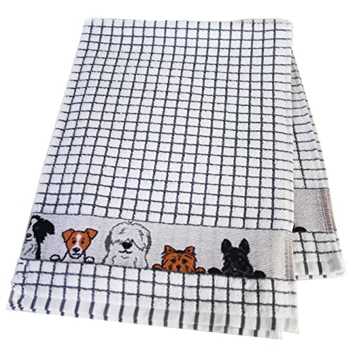 Samuel Lamont & Sons Poli-Dri Jacquard Tea Towel Grey Dogs, Size 50cm x 70cm, 100% Cotton Terry Towelling, Ultra-absorbent & Super Soft, Machine Washable, Grey, One Size