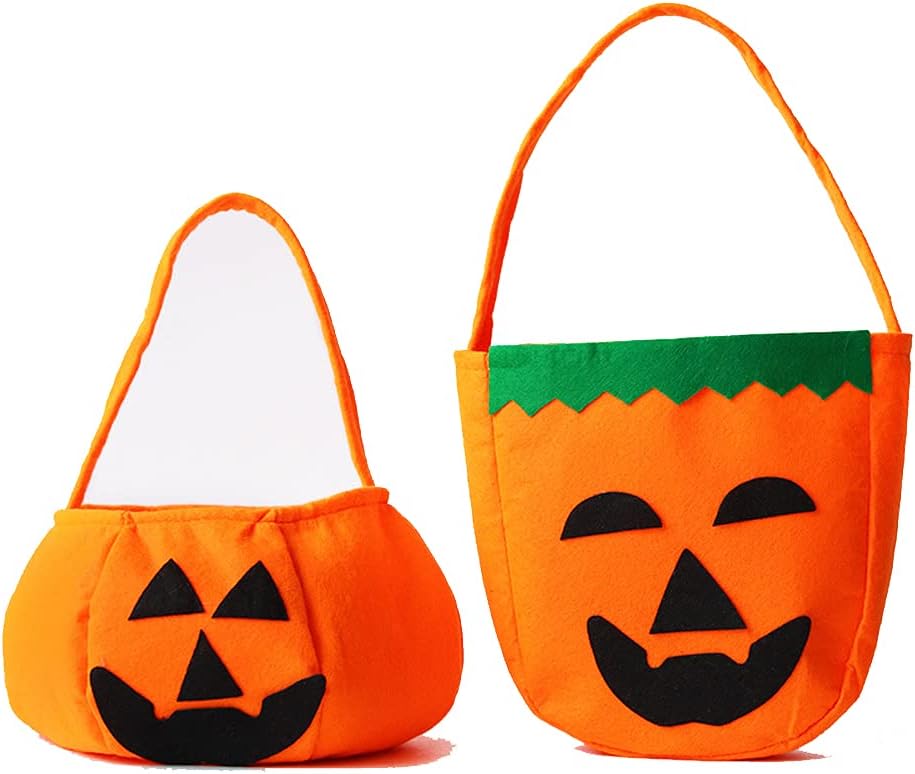 2PCS Pumpkin Candy Bags Halloween Trick Or Treat Bags Non-woven Tote Goody Bags Gift Bag for Kids Boys Girls Halloween Party Supplies Decor