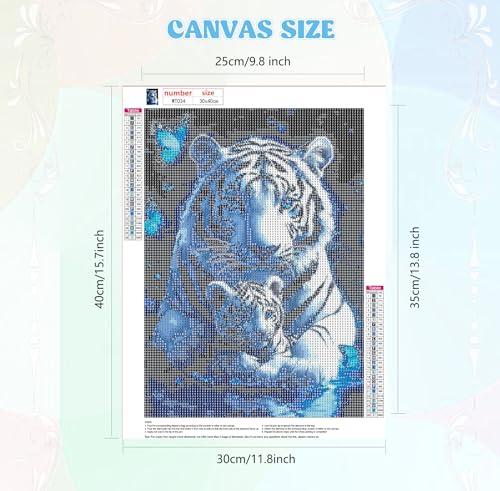 Image of QENSPE 5D Diamond Art Tigers Theme DIY Round Full Drill Diamond Painting Kits for Beginners,Animal Diamond Dots for Adults,Home Wall Decor & Gift Perfect for Relaxation 12x16 inch