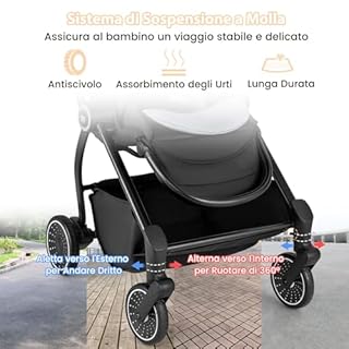 RELAX4LIFE Passeggino Leggero e Reversibile per Bambini 0-3 Anni, con Seduta Fronte Mamma e Strada, Schienale Regolabile, Ruote Ammortizzate, Cestello 36L, Portata 30kg, Omologato CE (GRIGIO)