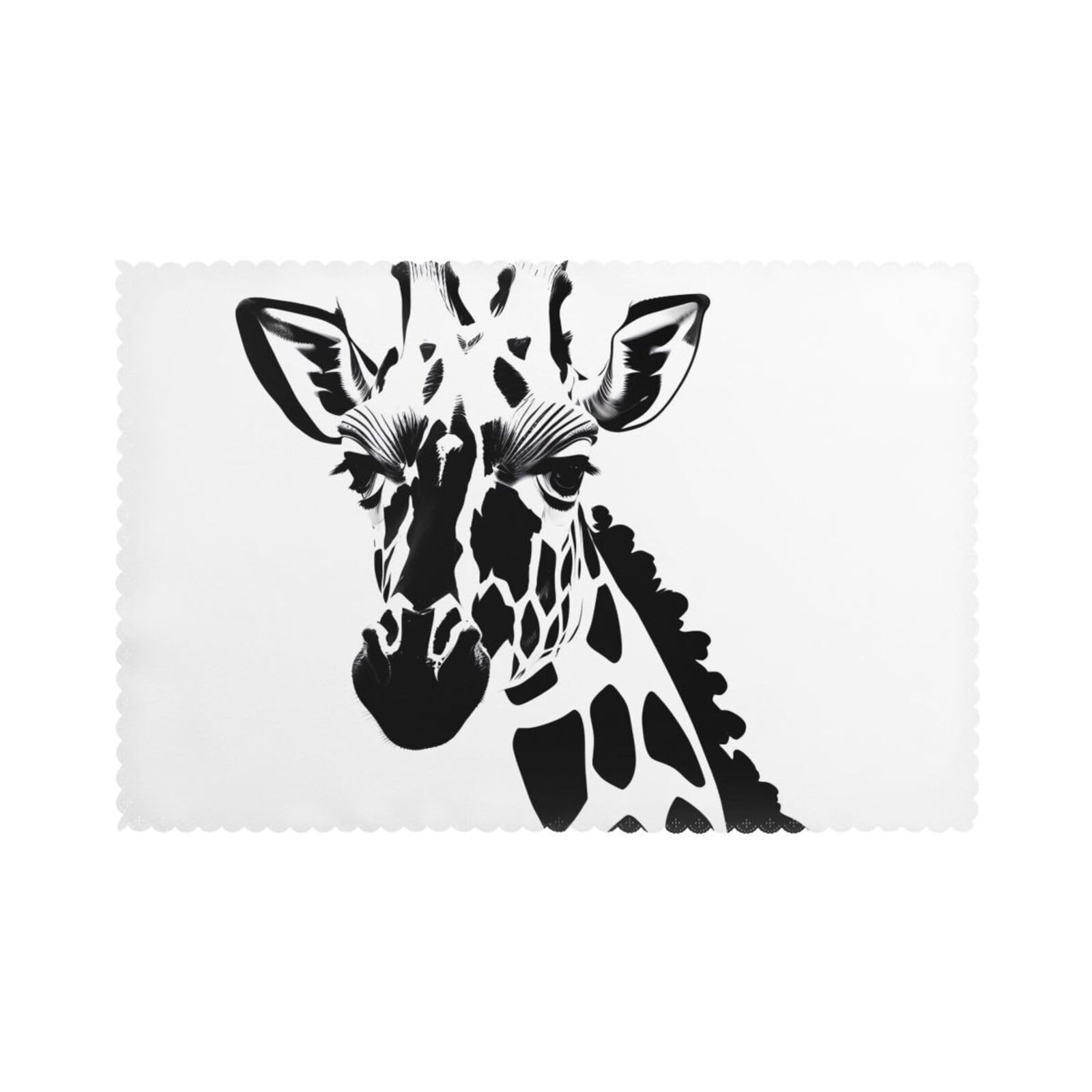 Black and white giraffe Placemat set of 6, oil-proof and insulated dining table placemats, washable and wipeable.