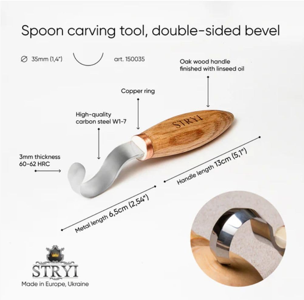 STRYI Spoon carving tool Hook knife 35mm double-sided sharpening Spoon knife