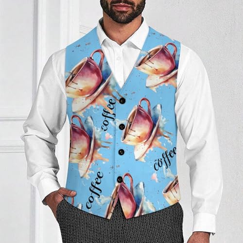 Coffee Cup Men's Suit Vests Business Formal Dress Vest V-Neck Waistcoat for Wedding Casual2