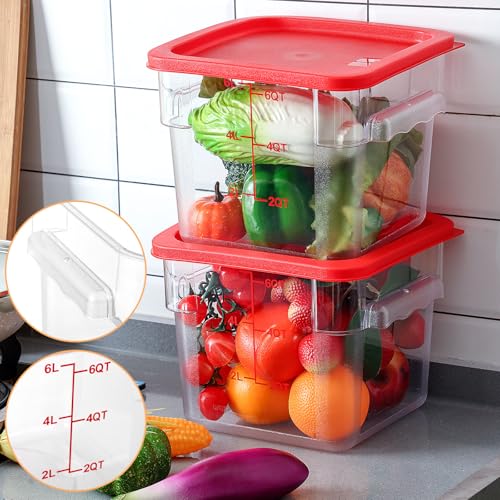 Image of Ziliny 3 Sets 6 Qt Square Food Storage Containers with Lids Dough Proofing Bucket Commercial Polycarbonate Containers with Scale Clear Airtight Cereal for Pantry Home Restaurant (Red)