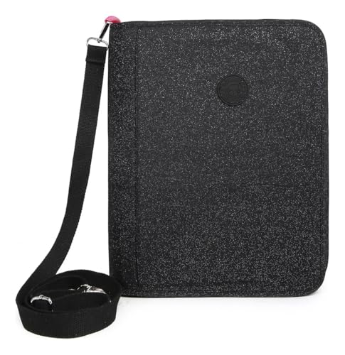 Fichário Pasta A4 Kika Feminina Escola Com Argola e Zíper (Preto glitter)