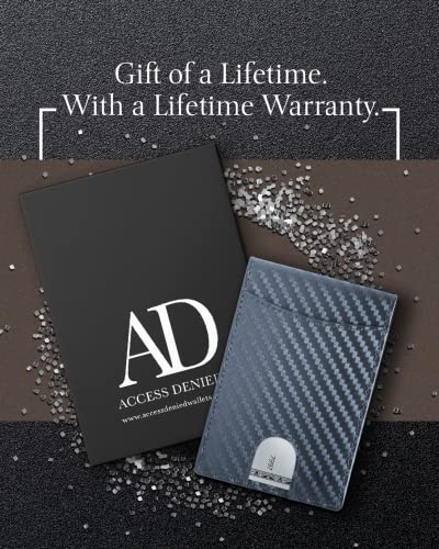 Access Denied Leather Carbon Fiber Wallets For Men - Navy Blue Money Clip Bifold Mens Wallet Rfid Front Pocket Thin Credit Card Holder - Gifts For Men #TOP4