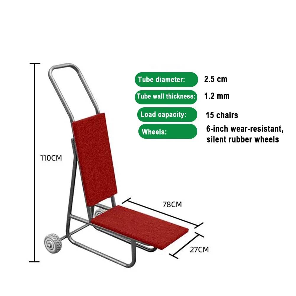 Silla de mano resistente con ruedas de goma de 6 pulgadas, transporta fácilmente hasta 15 sillas de banquete para eventos, fiestas, hoteles e iglesias