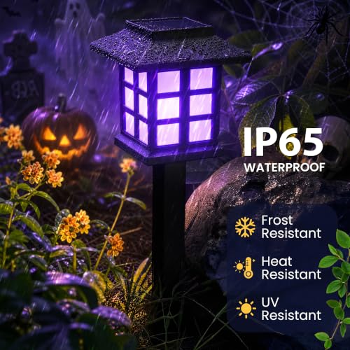 Image of GIGALUMI Halloween Solar Lights Outdoor,12ps Purple Halloween Decorations.