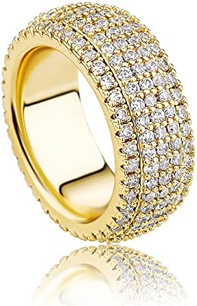 Orbelix 14K Gold over S925 Sterling Silver Five-Row Inlaid Ring, Moissanite Hip-