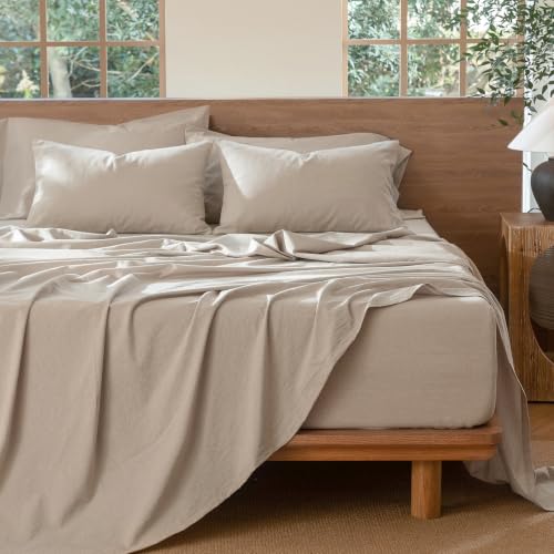 Image of MooMee Sheet Set 100% Washed Cotton Linen-Like Extra Deep Pocket King
