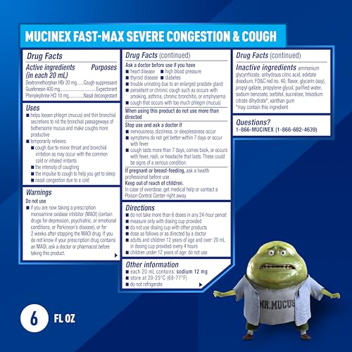 Mucinex Fast-Max Maximum Strength Severe Congestion & Cough Liquid, 6 FL OZ - image 5