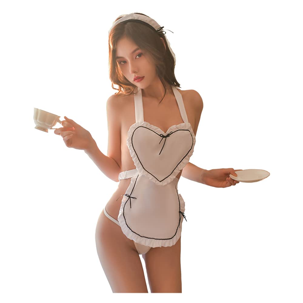 SINROYEE Sexy Maid Lingerie Set for Women - Japanese Anime Cosplay Halloween Lace Babydoll French Maid Outfit