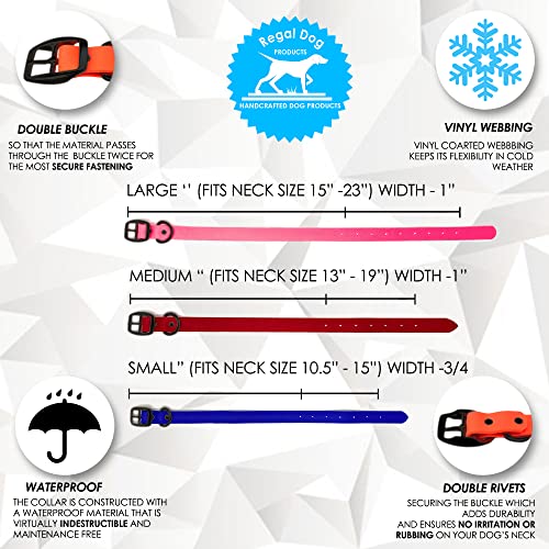 Regal Dog Products Medium Pink Waterproof Hunting Dog Collar With Heavy Duty Black Hardware Buckle & D Ring | Custom Fit Vinyl-Coated Webbing Water Resistant Collar For Small, Medium & Large Dogs #TOP1