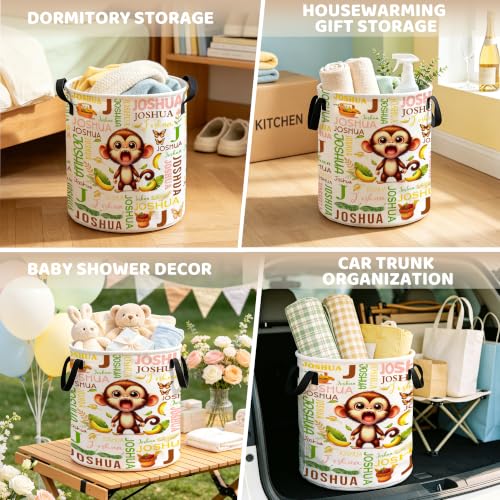 Image of Custom Monkey Laundry Hamper, Personalized Laundry Basket with Name, Customized Dirty Clothes Basket for Clothes Toy Bathroom Bedroom Storage,S-16.5 inchX 13.8 inch