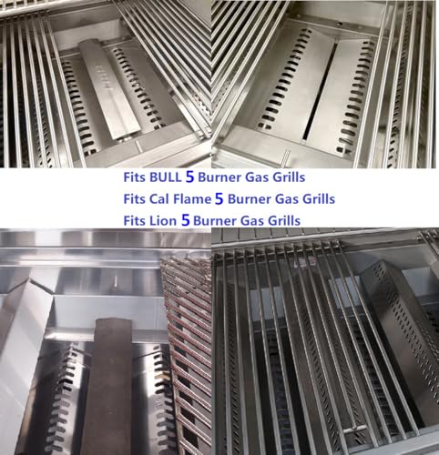Image of 5pcs 16516 Stainless Steel Burners for Bull Grill Replacement Parts + 5pcs 16631 Flame Tamer Flavor Bar + 4pcs 16520 Heat Plate Shield Set,Fits for Bull, Lion, Cal Flame 5 Burner Gas Grills