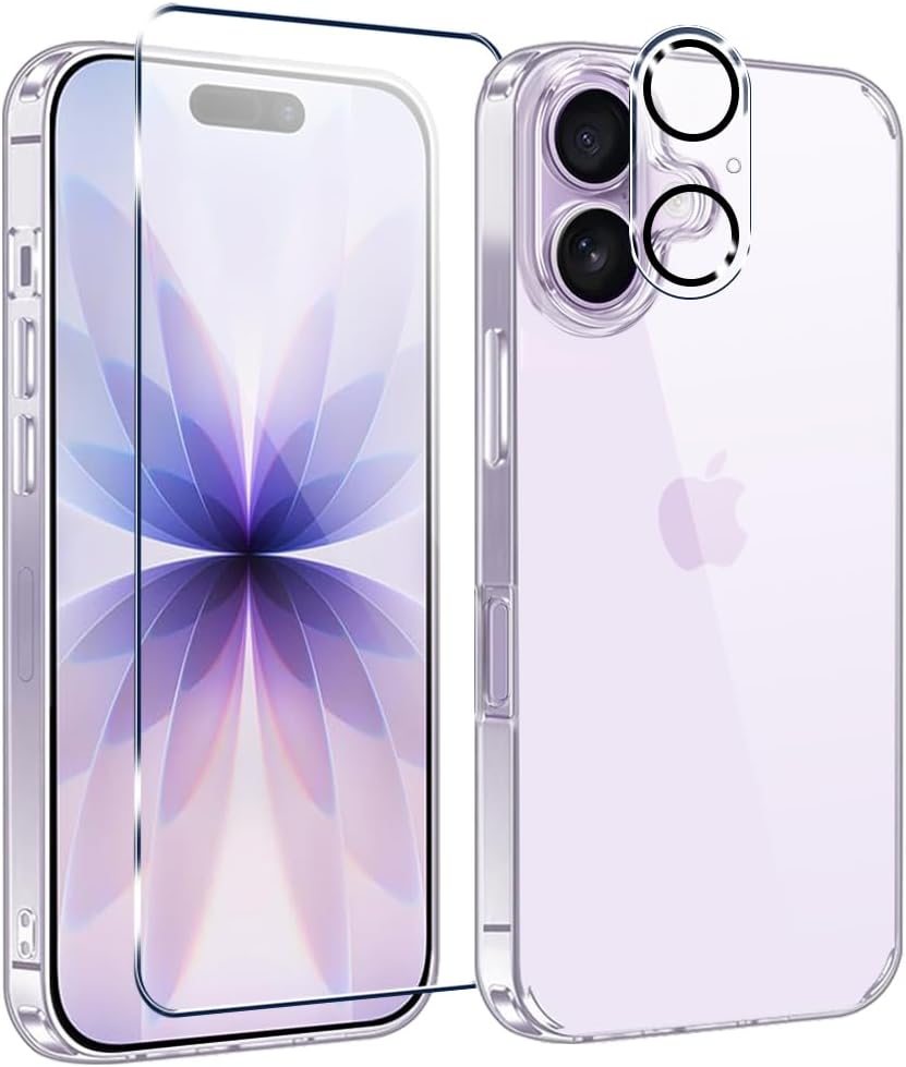 Compatible with iPhone 17 Phone Case with Screen Protector & Camera Len Protector, [Not Yellowing] [Military-Grade Drop Protection] Protective Cover Case for iPhone 17 – Crystal Clear