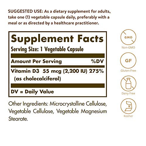 Solgar Vitamin D3 (Cholecalciferol) 55 mcg (2200 IU), 100 Servings - image 2