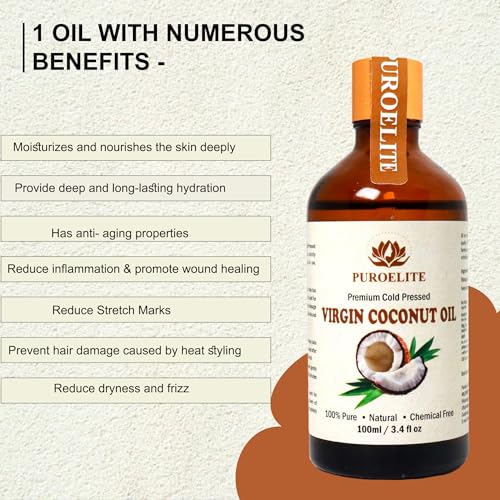 Image of Premium Cold Pressed Virgin Coconut Oil,100% Pure & Natural for Face, Hair & body Glass bottle with dropper 100 ml
