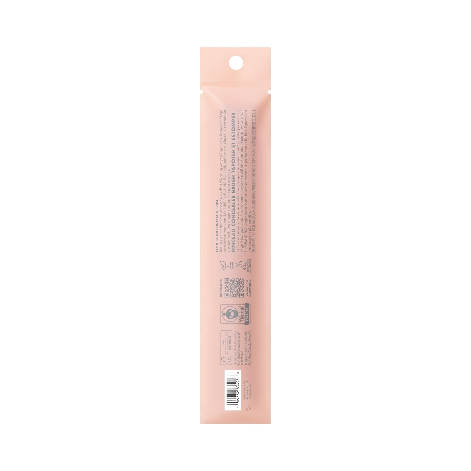 Tap & Blend Concealer Brush di e.l.f., pennello con punta di precisione, copre imperfezioni e macchie scure creando un finish effetto aerografato, sintetico, vegano e non testato sugli animali