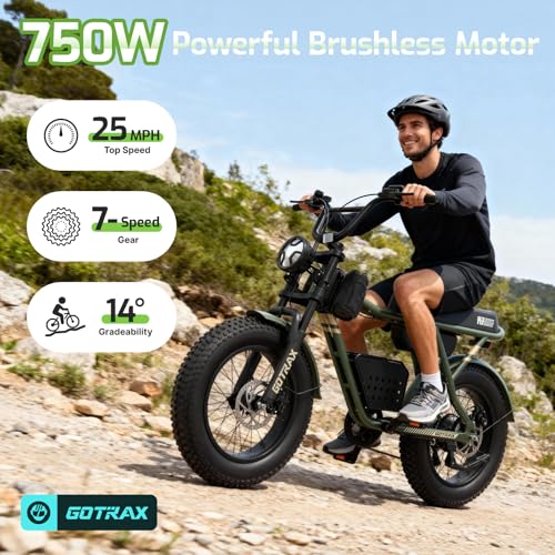 Image of Gotrax R7 20 inch Electric Bike for Adult, 750W Peak Motor, 45 Miles Range | 20 inchFat Tire, Max 25mph, UL Certified, 48V Removable Battery, Front Suspension, Oversized Padded Seat, Basket /Frame Bag, Green