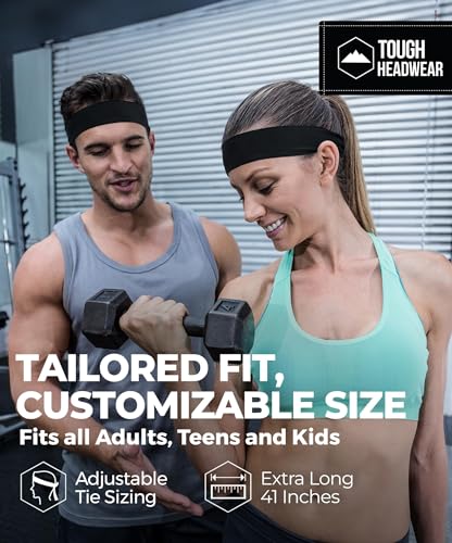 Image of Tough Headwear Tie Headband - Moisture-Wicking Running Headband - 4-Way Stretch Sweatbands - Adjustable Head Tie for Workouts