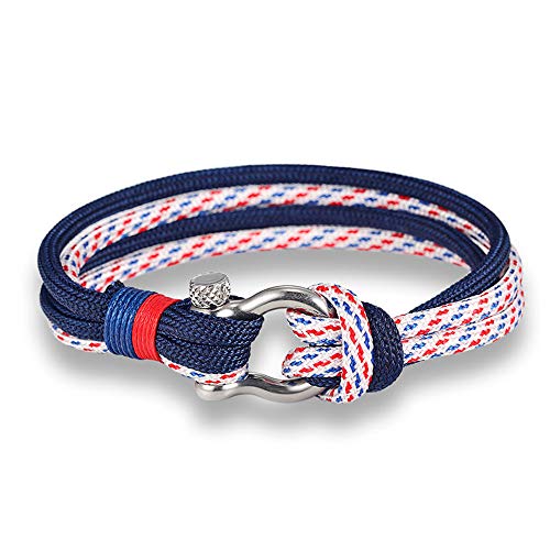 Exinox - Bracelet nautique mixte en corde et acier inoxydable Bleu marine, bleu, rouge et blanc