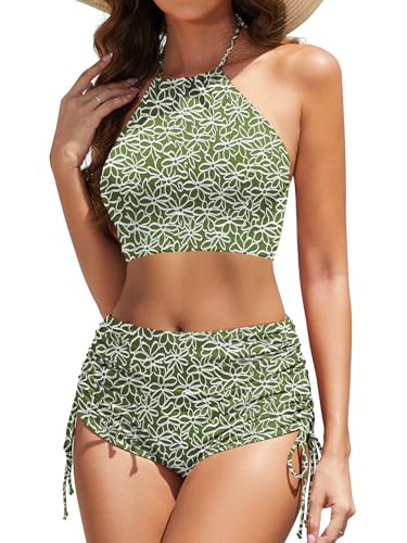 Image of Women Halter Top Boy Short Bikini High Waisted Swimsuit