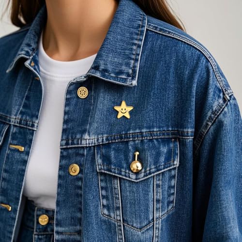 Image of Cute Smile Star Enamel Lapel Pins Gold Stars Pin Collar Hat Bag Shirt Clothing Brooch Novel Badge Gifts Jewelry