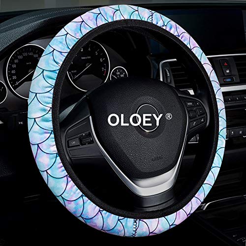 OLOEY Mermaid Steering Wheel Covers for Women, Cute Car Steering Wheel Accessories Compatible with 14-15.5 inches Steering Wheel - Custom Steering Wheel Cover for Truck Jeep Van
