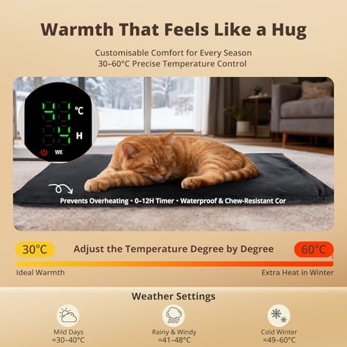 Heated Pet Pad 70x45cm – Waterproof Electric Cat & Dog Heating Mat with Timer & Temperature Control, Anti-Bite Steel Cord, Fast Warm-Up, Washable Corduroy Cover for Winter Warmth - Image 5
