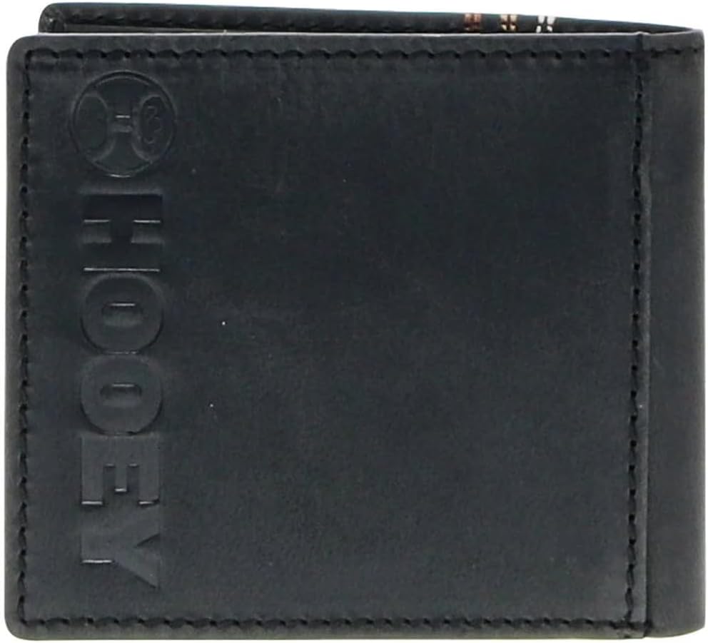 HOOEY Ranger Men's Leather Bifold Wallet - Black Genuine Leather, Embroidered Western Design, 6 Card Slots & Large Cash Pocket - Durable Everyday Wallet for Men