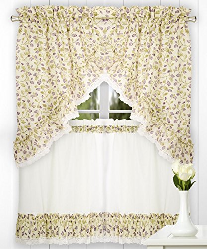 Ellis Curtain Clarice 58-by-36 Inch Ruffled Swags, Violet