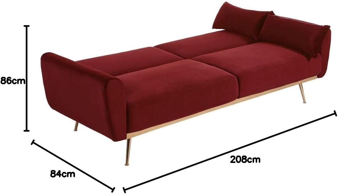 Diagram showing the dimensions of the Vente-unique Launei convertible sofa: Length 208cm, Height 86cm, Depth 84cm.