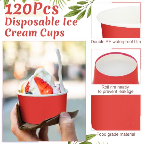 Image of 120pcs 3 oz Dessert Cups, Disposable Ice Cream Cups, Paper Frozen Yogurt Bowls, for Hot and Cold Foods, Suitable for Gelato or Mousse (Red)