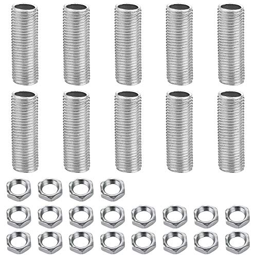 Image of Lamp Pipe Nipple Kit, Including M10 40 mm /1.6 inch Length Nipples and M10 Nut Thickness 3mm / 0.12 inch, Zinc-Plated, 10 Pack