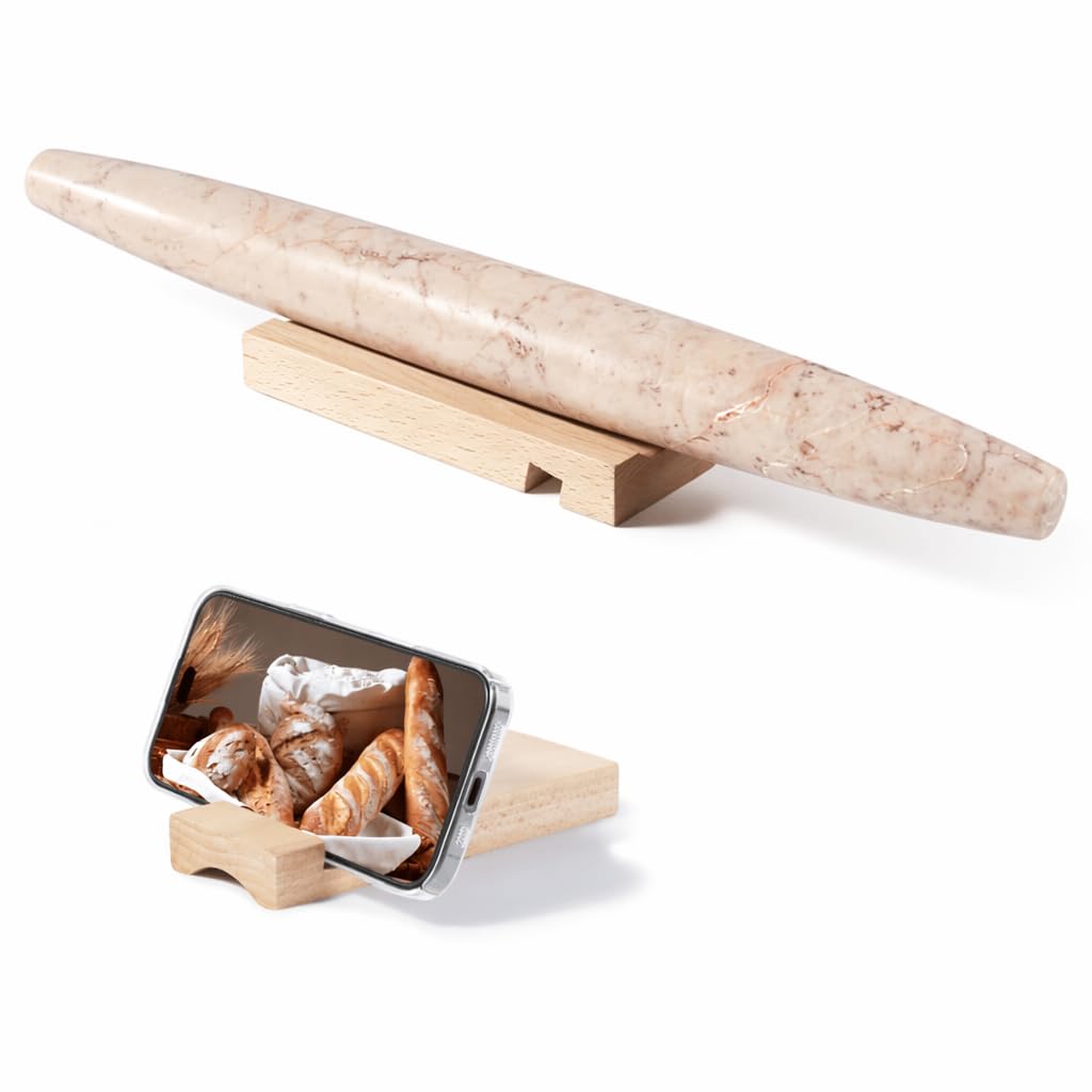 Natural Marble Rolling Pin for Baking, 15.6” Non-Stick Stone Dough Roller