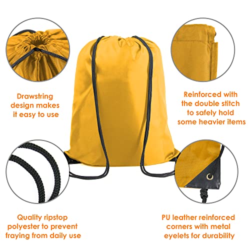 Image of BeeGreen Yellow Drawstring Backpack Bags Bulk 2 Pack X-Large 22.4 inch L x 17.5 inch W Sports Cinch Sackpack Gym String Bags Machine Washable Heavy Duty for Men Women
