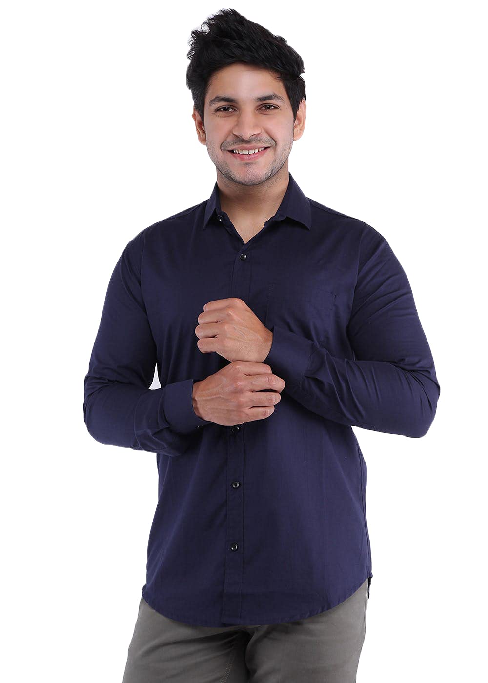 Tedd's Men's Plain 100% Cotton Full Sleeves Slim Fit Formal Shirt Dark Blue